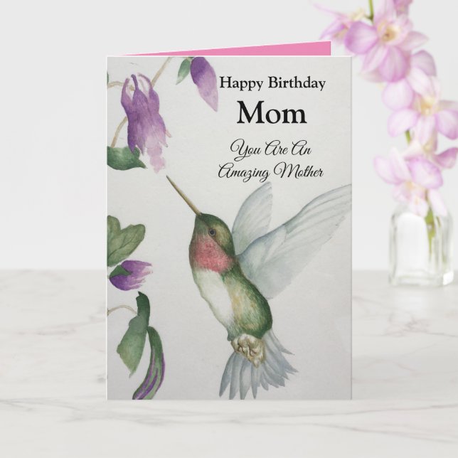 Tarjeta Madre increíble, dulce colibrí de cumpleaños (Orquídea)