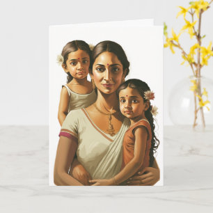 Tarjeta Madre india e hijas gemelas, Día de la Madre