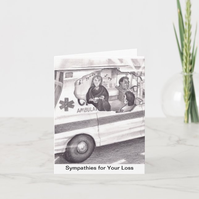 Tarjeta Madre llorando en ambulancia cantando un adiós a (Anverso)