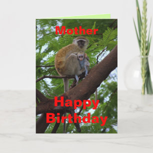 Tarjeta Madre, mono feliz cumpleaños, madre e hijo