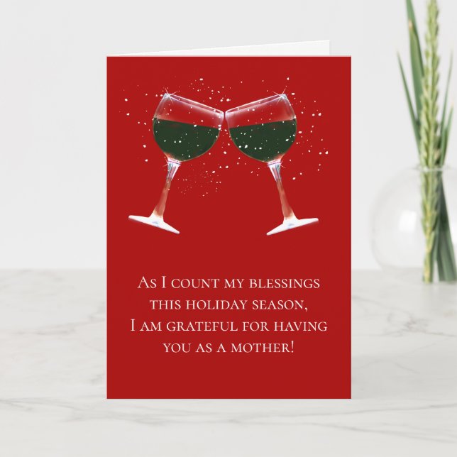 Tarjeta Madre Navidad Humor de vino de vacaciones (Anverso)
