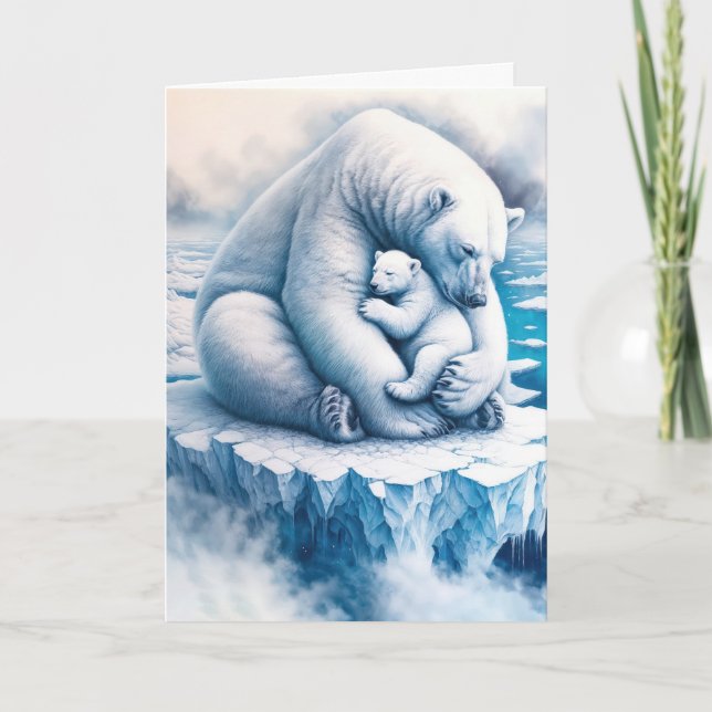 Tarjeta Madre Oso Polar con su cachorro en un glaciar (Anverso)