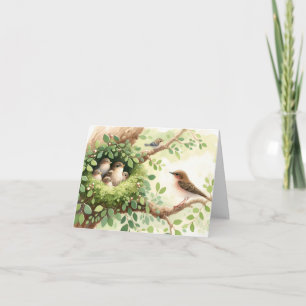 Tarjeta Madre Pájaro Con Bebés En Nido