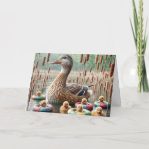 Tarjeta Madre pato mallard con pollos por cumpleaños