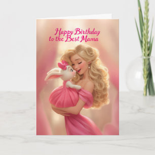 Tarjeta Madre Rubia con Conejito Bebé en Cumpleaños Rosa F