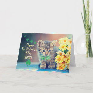 Tarjeta Madre San Patricio Kitten con Daisies Amarillos