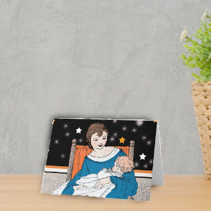 Tarjeta Madre sosteniendo a su bebé en estrellas de la sil