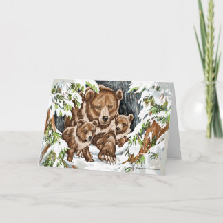 Tarjeta Madre y Cubs del oso grizzly en invierno