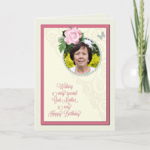 Tarjeta Madrina, agrega una foto, cumpleaños con un rosa