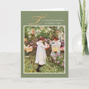 Tarjeta Madrina, Día de la Madre, Chicas en el Jardín de l