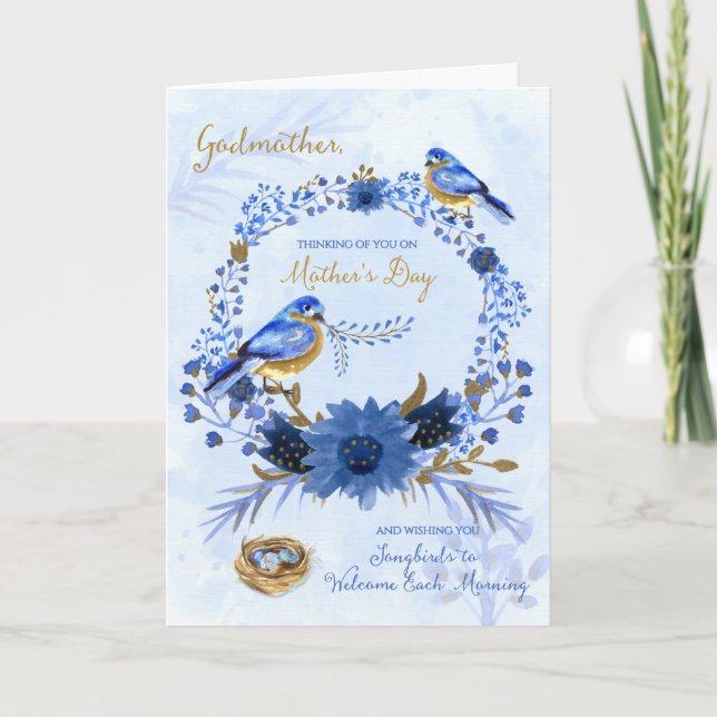 Tarjeta Madrina en el día de la madre acuarela azul (Anverso)