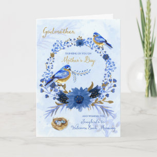 Tarjeta Madrina en el día de la madre acuarela azul