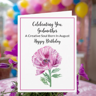 Tarjeta Madrina Feliz Agosto Cumpleaños Adormidera Púrpura