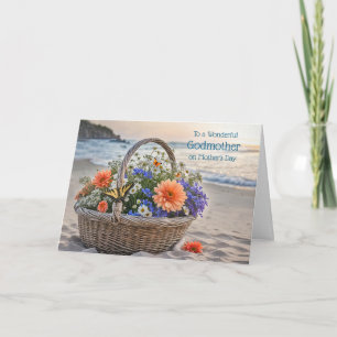 Tarjeta Madrina Feliz día de las madres con canasta de flo