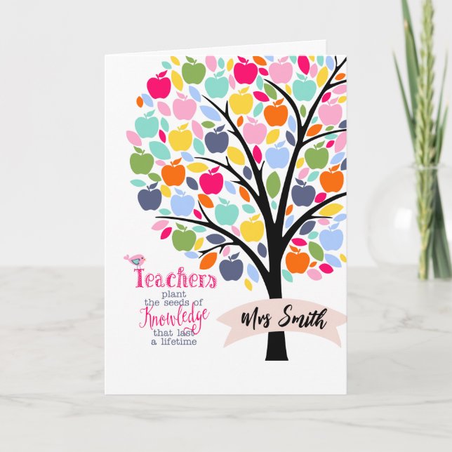 Tarjeta Maestra Colorful apple Tree gracias regalo (Anverso)