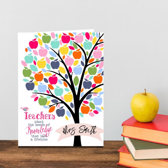 Tarjeta Maestra Colorful apple Tree gracias regalo (Subido por el creador)
