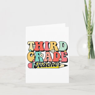 Tarjeta Maestra de tercer grado Retro Groovy Primer Día 3e