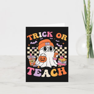 Tarjeta Maestra Halloween Trick O Teach Cute Ghost Coffee