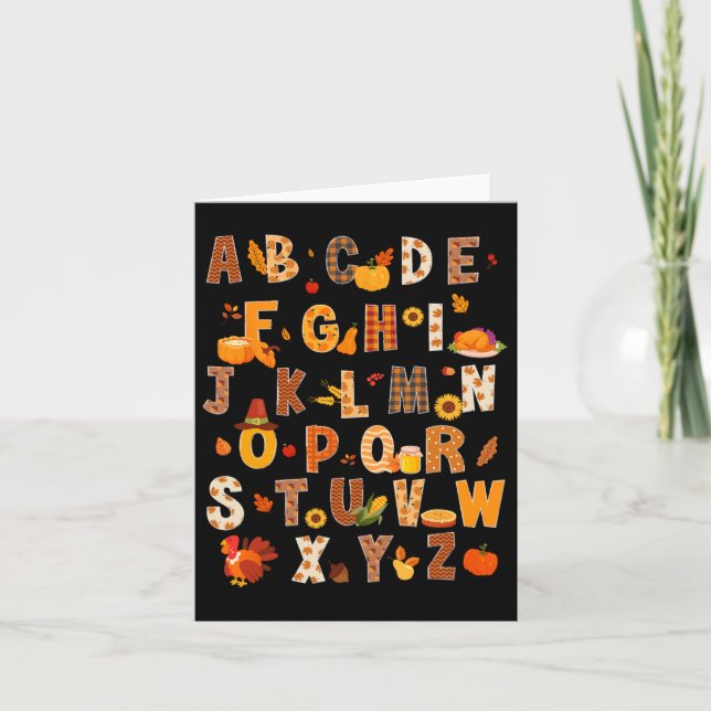 Tarjeta Maestra Niños Alphabet Turquía Calabaza Otoño Grac (Anverso)