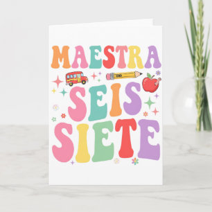 Tarjeta Maestra Seis Siete Retro Teacher Cute Español