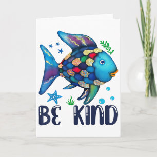 Tarjeta Maestro de peces de escala arcoíris amable leyendo
