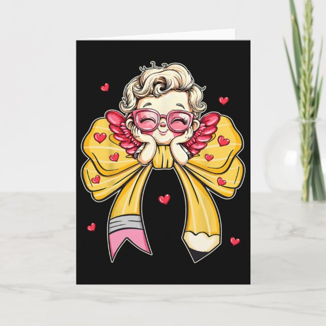Tarjeta Maestro Groovy San Valentín Coquette Lápiz Bow Ens (Anverso)