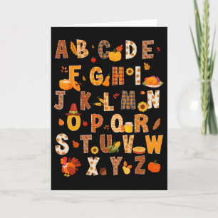 Tarjeta Maestro Niños Alfabeto Pavo Calabaza Otoño Gracias