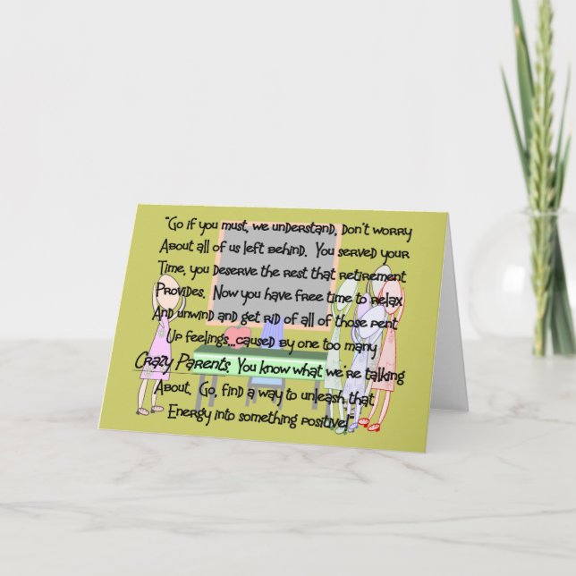 Tarjeta Maestros jubilados regalos de arte "Padres locos" (Anverso)