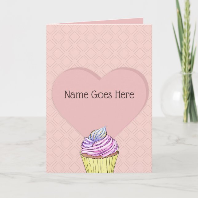 Tarjeta Magdalena de Cupcake Corazón Dulce Rosa Rubor Prec (Anverso)