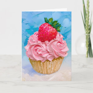 Tarjeta Magdalena de fresa con glaseado rosa bonito