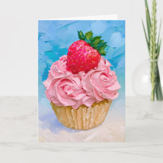 Tarjeta Magdalena de fresa con glaseado rosa bonito