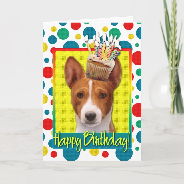 Tarjeta Magdalena del cumpleaños - Basenji (Anverso)