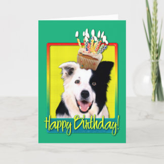 Tarjeta Magdalena del cumpleaños - border collie
