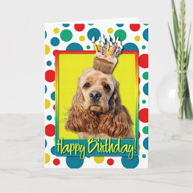 Tarjeta Magdalena del cumpleaños - cocker spaniel (Anverso)