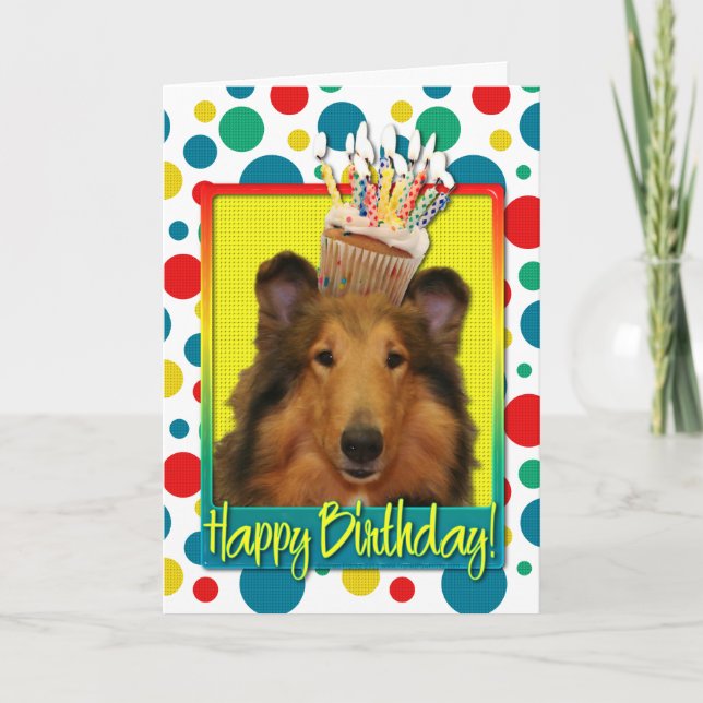Tarjeta Magdalena del cumpleaños - collie - Natalie (Anverso)