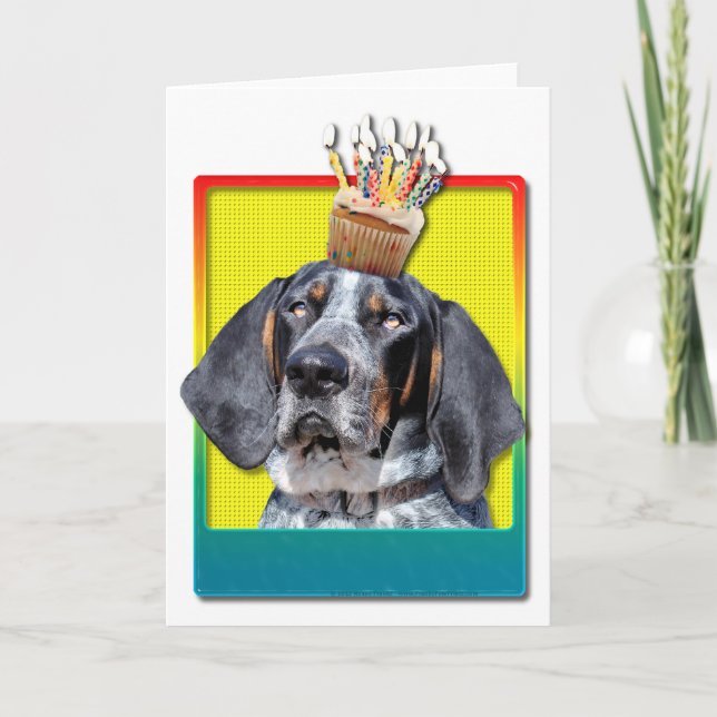 Tarjeta Magdalena del cumpleaños - Coonhound de Bluetick - (Anverso)