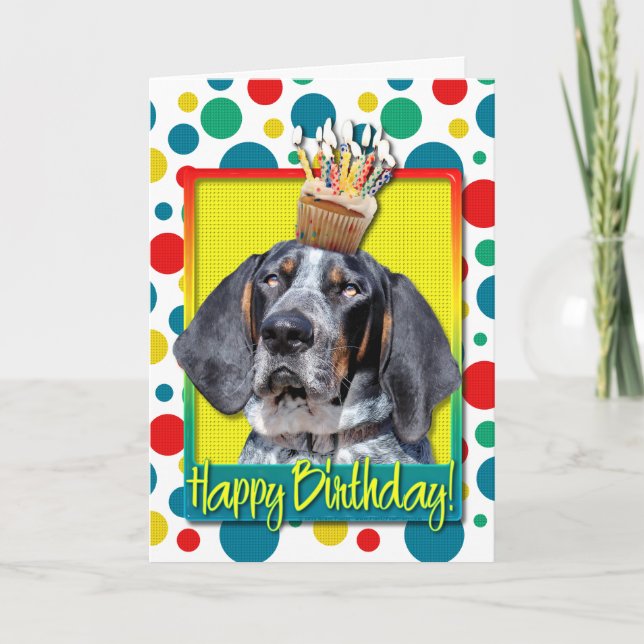 Tarjeta Magdalena del cumpleaños - Coonhound de Bluetick - (Anverso)