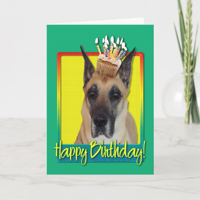 Tarjeta Magdalena del cumpleaños - great dane (Anverso)