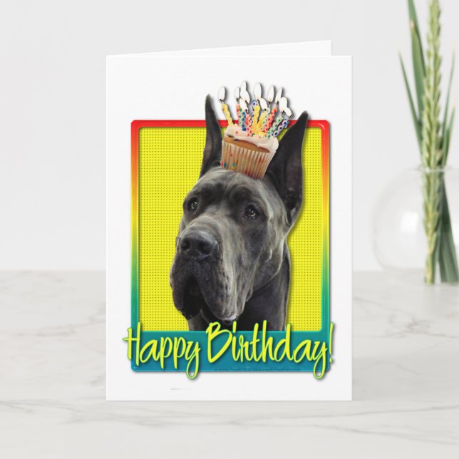 Tarjeta Magdalena del cumpleaños - great dane - gris (Anverso)