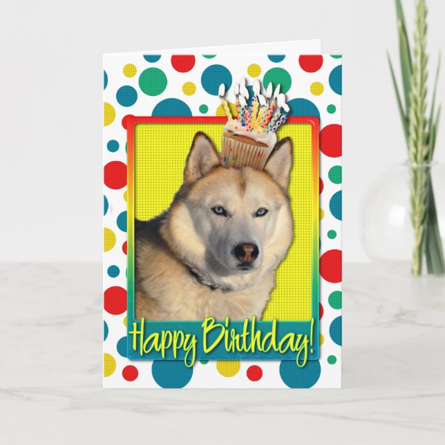 Tarjeta Magdalena del cumpleaños - husky siberiano - cobre (Anverso)