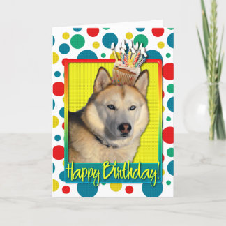 Tarjeta Magdalena del cumpleaños - husky siberiano - cobre