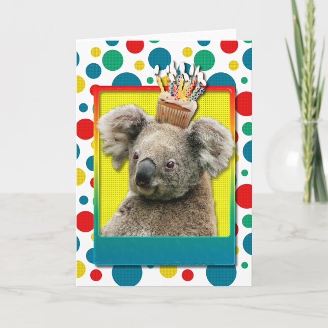 Tarjeta Magdalena del cumpleaños - koala (Anverso)