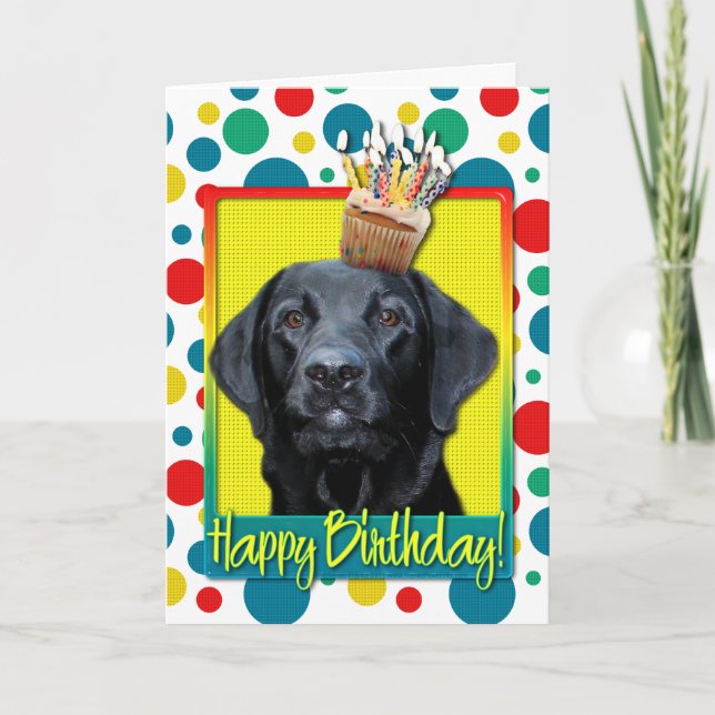 Tarjeta Magdalena del cumpleaños - Labrador - negro - (Anverso)