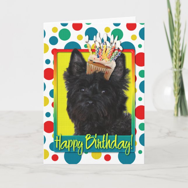 Tarjeta Magdalena del cumpleaños - mojón Terrier - Rosco (Anverso)