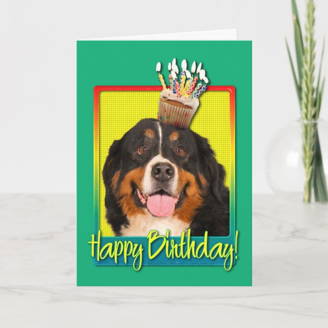 Tarjeta Magdalena del cumpleaños - perro de montaña de (Anverso)