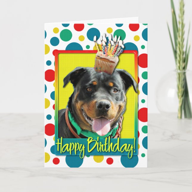 Tarjeta Magdalena del cumpleaños - Rottweiler - SambaParTi (Anverso)