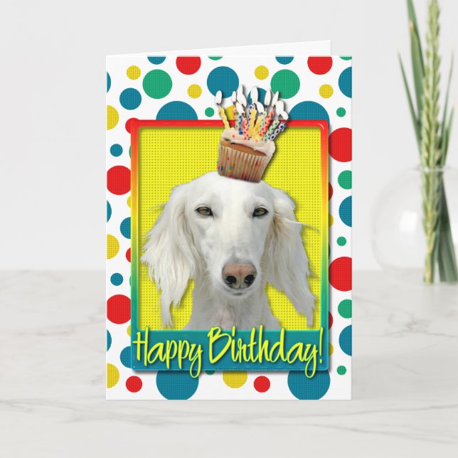 Tarjeta Magdalena del cumpleaños - Saluki (Anverso)