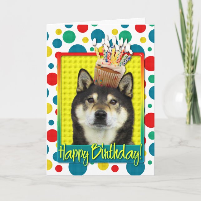 Tarjeta Magdalena del cumpleaños - Shiba Inu - Yasha (Anverso)