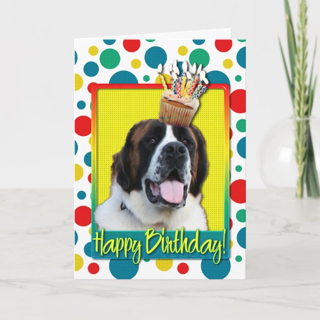 Tarjeta Magdalena del cumpleaños - St Bernard - Mae (Anverso)