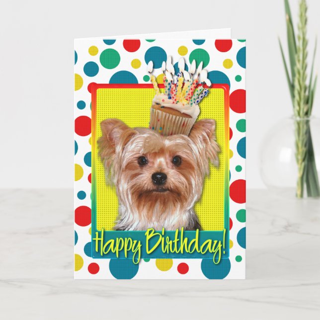 Tarjeta Magdalena del cumpleaños - Yorkshire Terrier (Anverso)